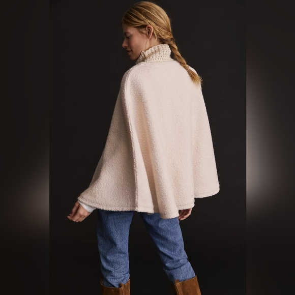 Anthropologie Textured Wool Blend Cream Poncho Sweater - Picture 4 of 9